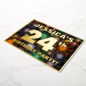 24e verjaardag — Fun, kleurrijke Fireworks look Folie Uitnodiging (Gedraaid)