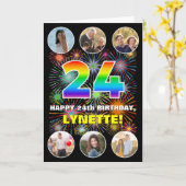 24e verjaardag: Fun Rainbow #, aangepaste naam & f Kaart (Gele Bloem)