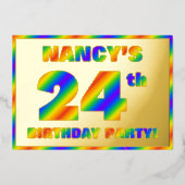 24e verjaardag - Fun, regenboogspectrum "24" Folie Uitnodiging (Voorkant)