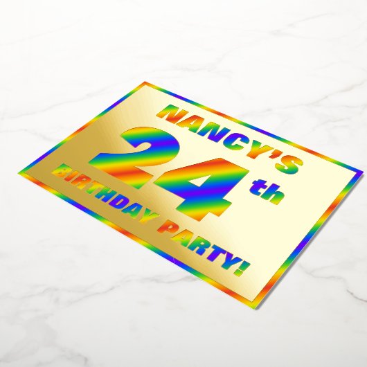 24e verjaardag - Fun, regenboogspectrum "24" Folie Uitnodiging (Gedraaid)
