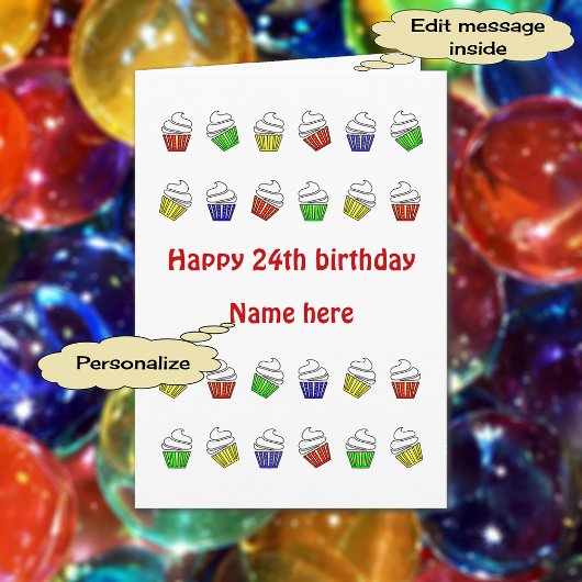 24e verjaardag gepersonaliseerde cupcakes kaart