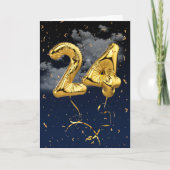 24e verjaardag Gold Mylar ballon en Confetti Card Kaart (Voorkant)