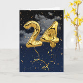 24e verjaardag Gold Mylar ballon en Confetti Card Kaart (Gele Bloem)