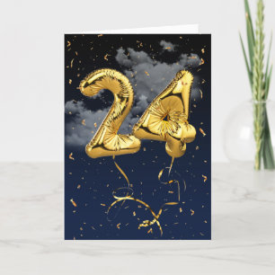 24e verjaardag Gold Mylar ballon en Confetti Card Kaart