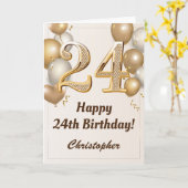 24e verjaardag goudballonnen en Confetti verjaarda Kaart (Gele Bloem)