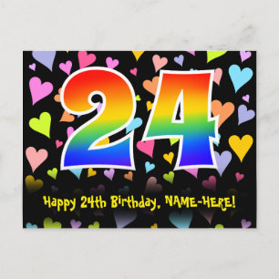 24e verjaardag: Hartjes patroon, Regenboog 24 Briefkaart