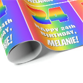 24e verjaardag: kleurrijk, vun regenboogpatroon #  cadeaupapier (Rol Hoek)