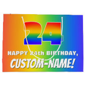 24e verjaardag: kleurrijk, vun regenboogpatroon # groot cadeauzakje (Achterkant)