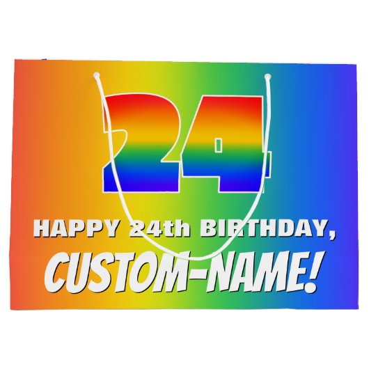 24e verjaardag: kleurrijk, vun regenboogpatroon #  groot cadeauzakje (Achterkant)