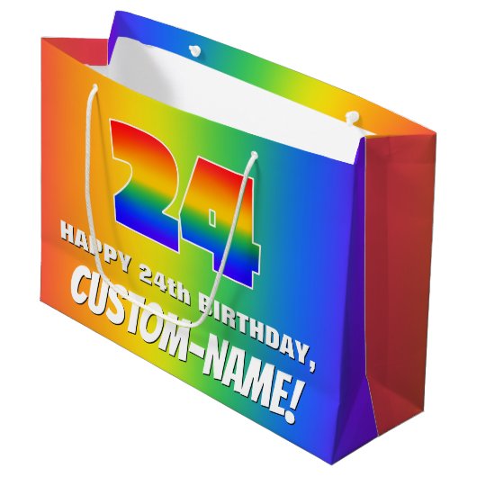 24e verjaardag: kleurrijk, vun regenboogpatroon # groot cadeauzakje (Voorkant Gekanteld)