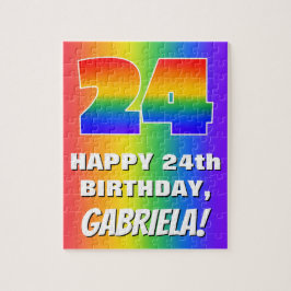 24e verjaardag: kleurrijk, vun regenboogpatroon # legpuzzel