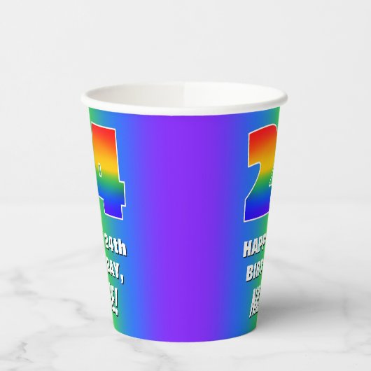 24e verjaardag: kleurrijk, vun regenboogpatroon #  papieren bekers (Links)