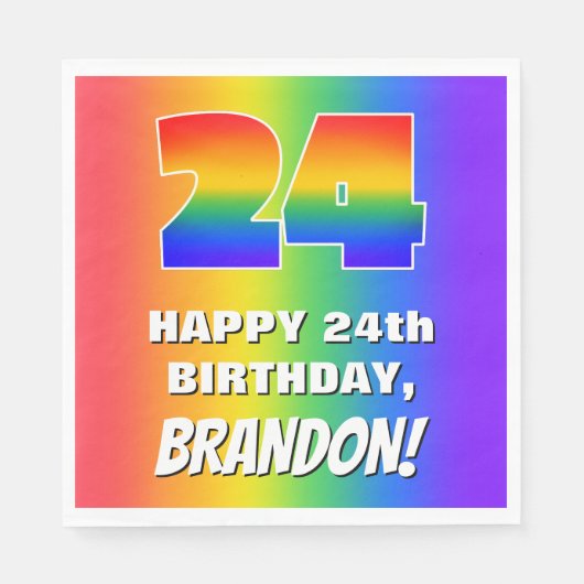 24e verjaardag: kleurrijk, vun regenboogpatroon # servet (Voorkant)
