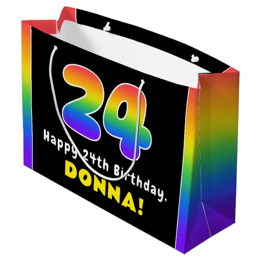 24e verjaardag: kleurrijke regenboog # 24, Naam va Groot Cadeauzakje (Achterkant Gekanteld)