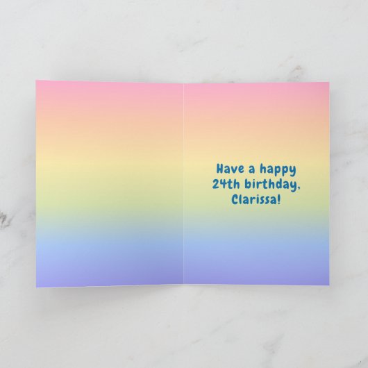 24e verjaardag: kleurrijke regenboog # 24, Naam va Kaart (Binnen)
