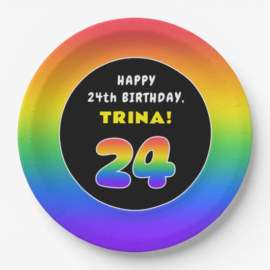 24e verjaardag: kleurrijke regenboog # 24, Naam va Papieren Bordje (Voorkant)