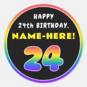24e verjaardag: kleurrijke regenboog # 24, Naam va Ronde Sticker (Voorkant)