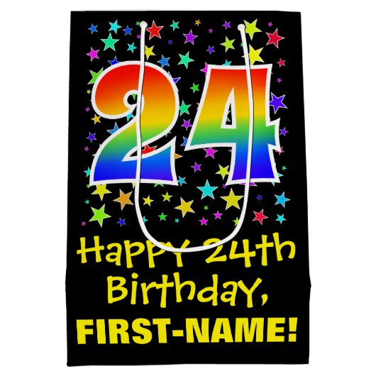 24e verjaardag: Kleurrijke Sterren Patroon & Regen Medium Cadeauzakje (Achterkant)