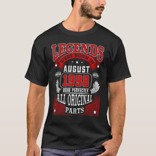 24e verjaardag Legends geboren in augustus 1998 24 T-shirt (Voorkant)