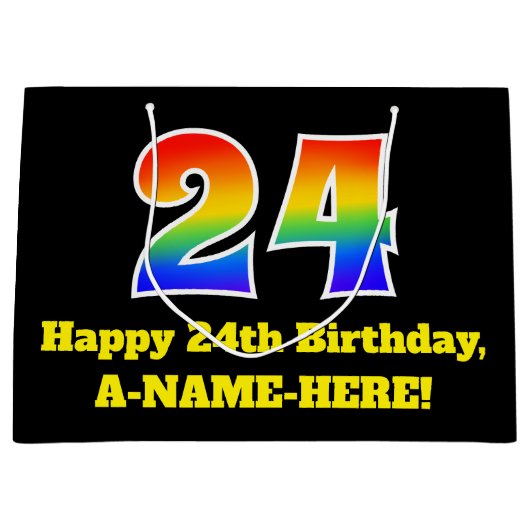 24e verjaardag ~ Leuk, Kleurrijk, Levendig, Regenb Groot Cadeauzakje (Voorkant)