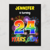 24e verjaardag - Leuk vuurwerk, Rainbow Look "24" Briefkaart (Voorkant)