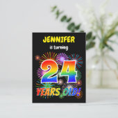 24e verjaardag - Leuk vuurwerk, Rainbow Look "24" Briefkaart (Staand voorkant)