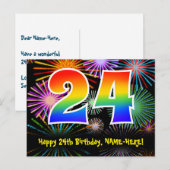 24e verjaardag - Leuk vuurwerkpatroon + Regenboog  Briefkaart (Voorkant / Achterkant)