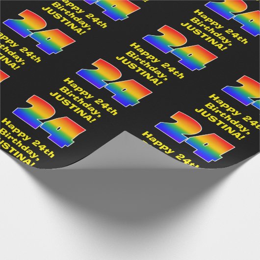 24e verjaardag: Leuke, kleurrijke regenboog geïnsp Cadeaupapier (Hoek)