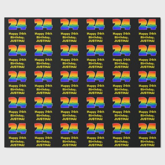 24e verjaardag: Leuke, kleurrijke regenboog geïnsp Cadeaupapier (Zoom)