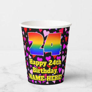 24e verjaardag: Liefhebbende hartenpatroon, Regenb Papieren Bekers