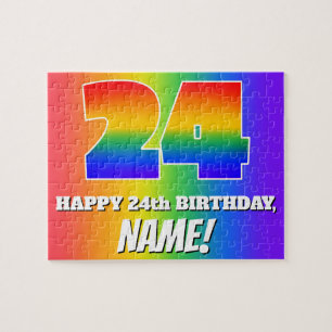 24e verjaardag — Meerkleurig regenboogpatroon "24" Legpuzzel