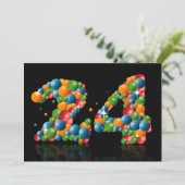 24e verjaardag, met bubbels en ballen kaart (Staand voorkant)