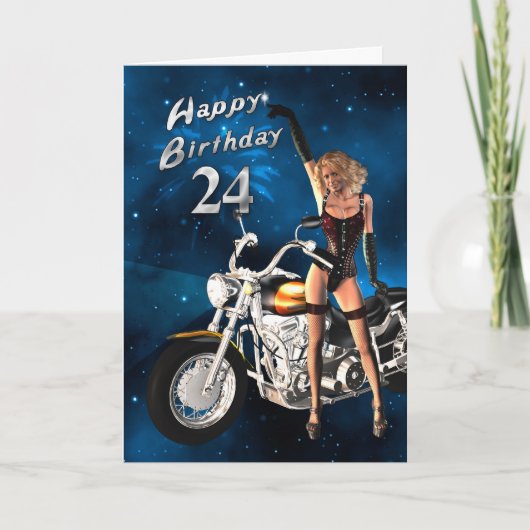 24e verjaardag met een motorfiets kaart (Voorkant)