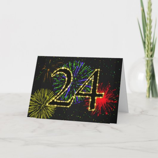 24e verjaardag met vuurwerk kaart (Voorkant)