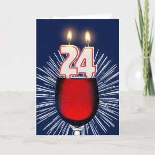 24e verjaardag met wijn en kaarsen kaart