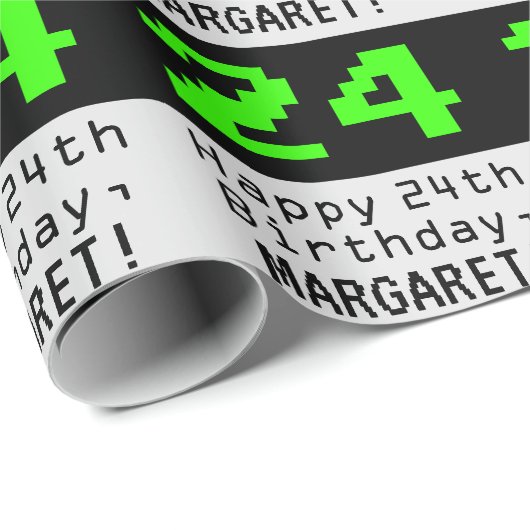 24e verjaardag - Nerdy / Geeky stijl "24" en naam Cadeaupapier (Rol Hoek)