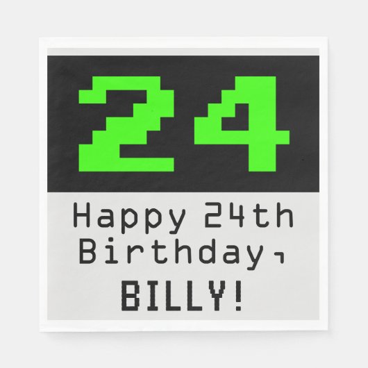 24e verjaardag - Nerdy / Geeky Style "24" & naam Servet (Voorkant)