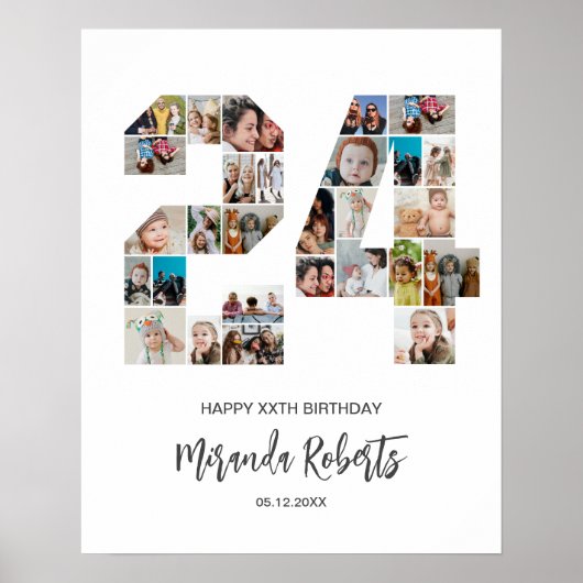 24e verjaardag nummer 24 aangepaste fotocollage poster (Voorkant)