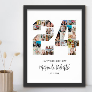 24e verjaardag nummer 24 aangepaste fotocollage poster