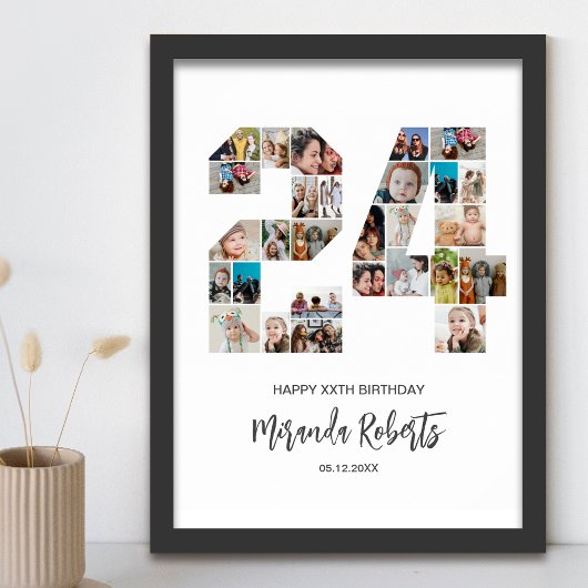 24e verjaardag nummer 24 aangepaste fotocollage poster