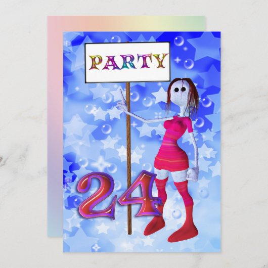 24e verjaardag partij bord uitnodiging (Voorkant / Achterkant)