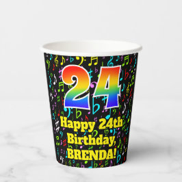 24e Verjaardag: Plezier Muzieknoten Patroon, Regen Papieren Bekers