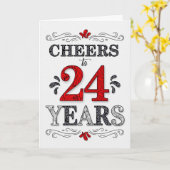 24e verjaardag Proost in rood wit zwart patroon Kaart (Gele Bloem)