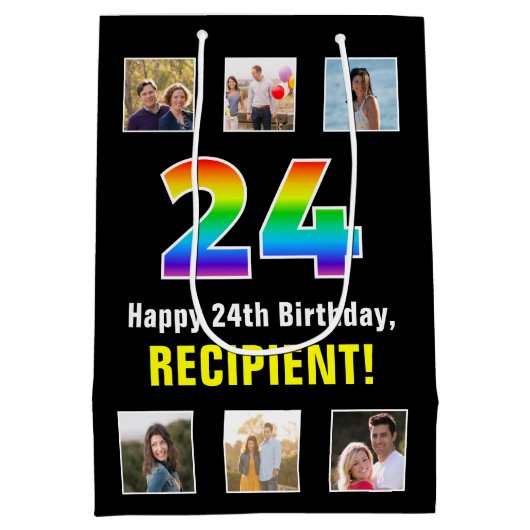 24e verjaardag: Regenboog "24", aangepaste foto's  Medium Cadeauzakje (Achterkant)