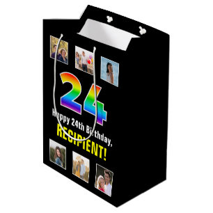 24e verjaardag: Regenboog "24", aangepaste foto's  Medium Cadeauzakje