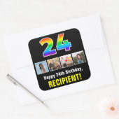 24e verjaardag: Regenboog "24"; Aangepaste foto's Vierkante Sticker (Envelop)