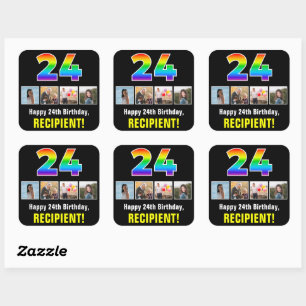 24e verjaardag: Regenboog "24"; Aangepaste foto's  Vierkante Sticker