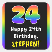 24e verjaardag: Regenboogspectrum # 24, Aangepaste Vierkante Sticker (Voorkant)