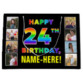 24e verjaardag: regenboogtekst, aangepaste foto's groot cadeauzakje (Voorkant)