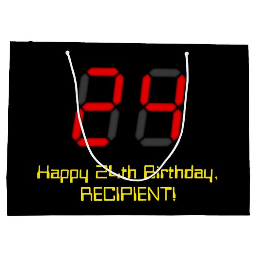 24e verjaardag: Rode digitale klok stijl "24" + na Groot Cadeauzakje (Achterkant)